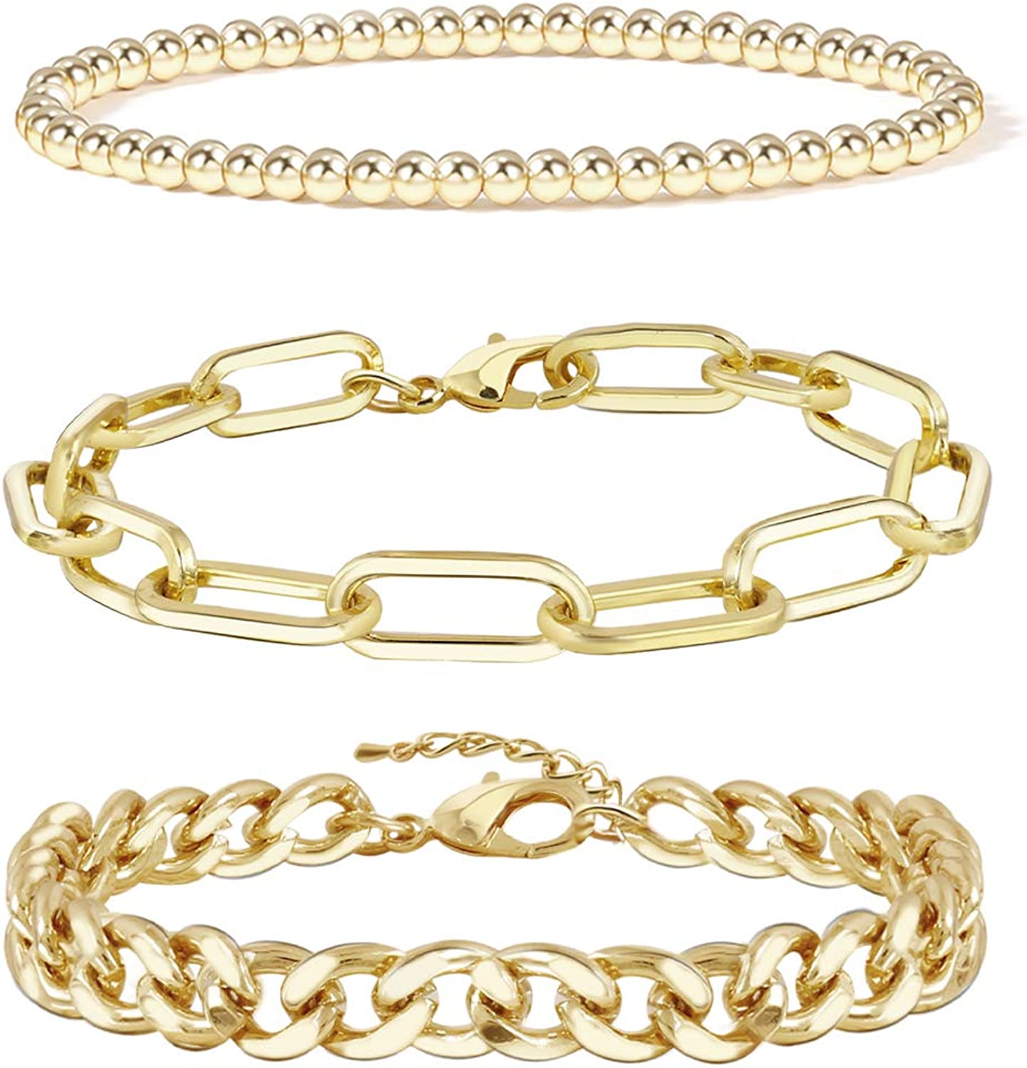 230816062820962_1 CONRAN KREMIX Gold Chain Bracelet Sets for Women Girls 14K Gold Plated Dainty Link Paperclip Bracelets Stake Adjustable Layered Metal Link Bracelet Set Fashion Jewelry - Image 1